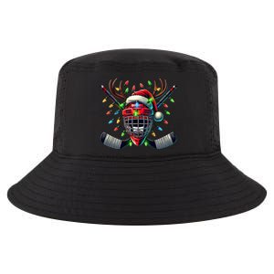 Funny Christmas Ice Hockey Santa Hat Lights Reindeer Xmas Funny Gift Cool Comfort Performance Bucket Hat