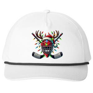 Funny Christmas Ice Hockey Santa Hat Lights Reindeer Xmas Funny Gift Snapback Five-Panel Rope Hat