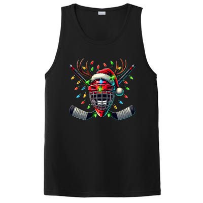 Funny Christmas Ice Hockey Santa Hat Lights Reindeer Xmas Funny Gift PosiCharge Competitor Tank