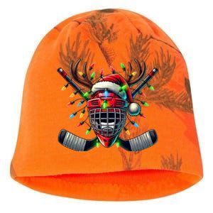 Funny Christmas Ice Hockey Santa Hat Lights Reindeer Xmas Funny Gift Kati - Camo Knit Beanie