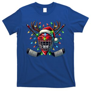 Funny Christmas Ice Hockey Santa Hat Lights Reindeer Xmas Funny Gift T-Shirt