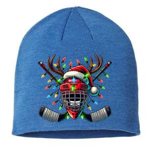 Funny Christmas Ice Hockey Santa Hat Lights Reindeer Xmas Funny Gift Sustainable Beanie