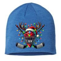 Funny Christmas Ice Hockey Santa Hat Lights Reindeer Xmas Funny Gift Sustainable Beanie