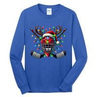 Funny Christmas Ice Hockey Santa Hat Lights Reindeer Xmas Funny Gift Tall Long Sleeve T-Shirt