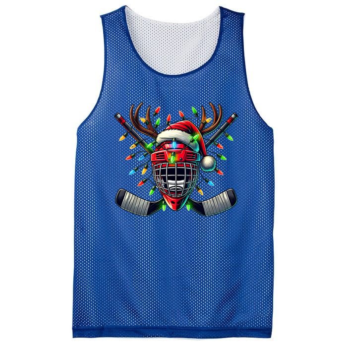 Funny Christmas Ice Hockey Santa Hat Lights Reindeer Xmas Funny Gift Mesh Reversible Basketball Jersey Tank