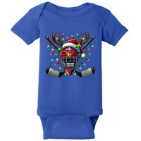 Funny Christmas Ice Hockey Santa Hat Lights Reindeer Xmas Funny Gift Baby Bodysuit