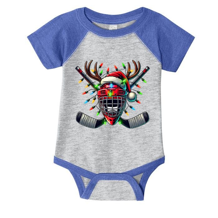 Funny Christmas Ice Hockey Santa Hat Lights Reindeer Xmas Funny Gift Infant Baby Jersey Bodysuit