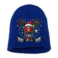 Funny Christmas Ice Hockey Santa Hat Lights Reindeer Xmas Funny Gift Short Acrylic Beanie