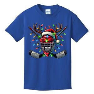 Funny Christmas Ice Hockey Santa Hat Lights Reindeer Xmas Funny Gift Kids T-Shirt