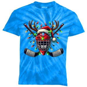 Funny Christmas Ice Hockey Santa Hat Lights Reindeer Xmas Funny Gift Kids Tie-Dye T-Shirt