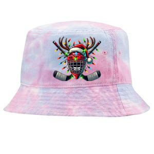 Funny Christmas Ice Hockey Santa Hat Lights Reindeer Xmas Funny Gift Tie-Dyed Bucket Hat