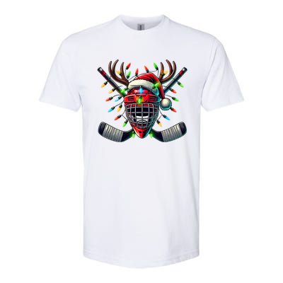 Funny Christmas Ice Hockey Santa Hat Lights Reindeer Xmas Funny Gift Softstyle CVC T-Shirt