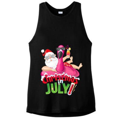 Funny Christmas In July Summer Flamingo Float Xmas Ladies PosiCharge Tri-Blend Wicking Tank