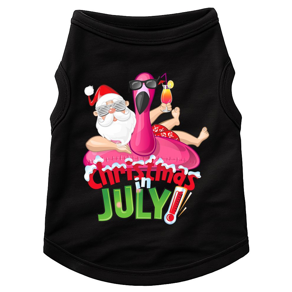 Funny Christmas In July Summer Flamingo Float Xmas Doggie Tank