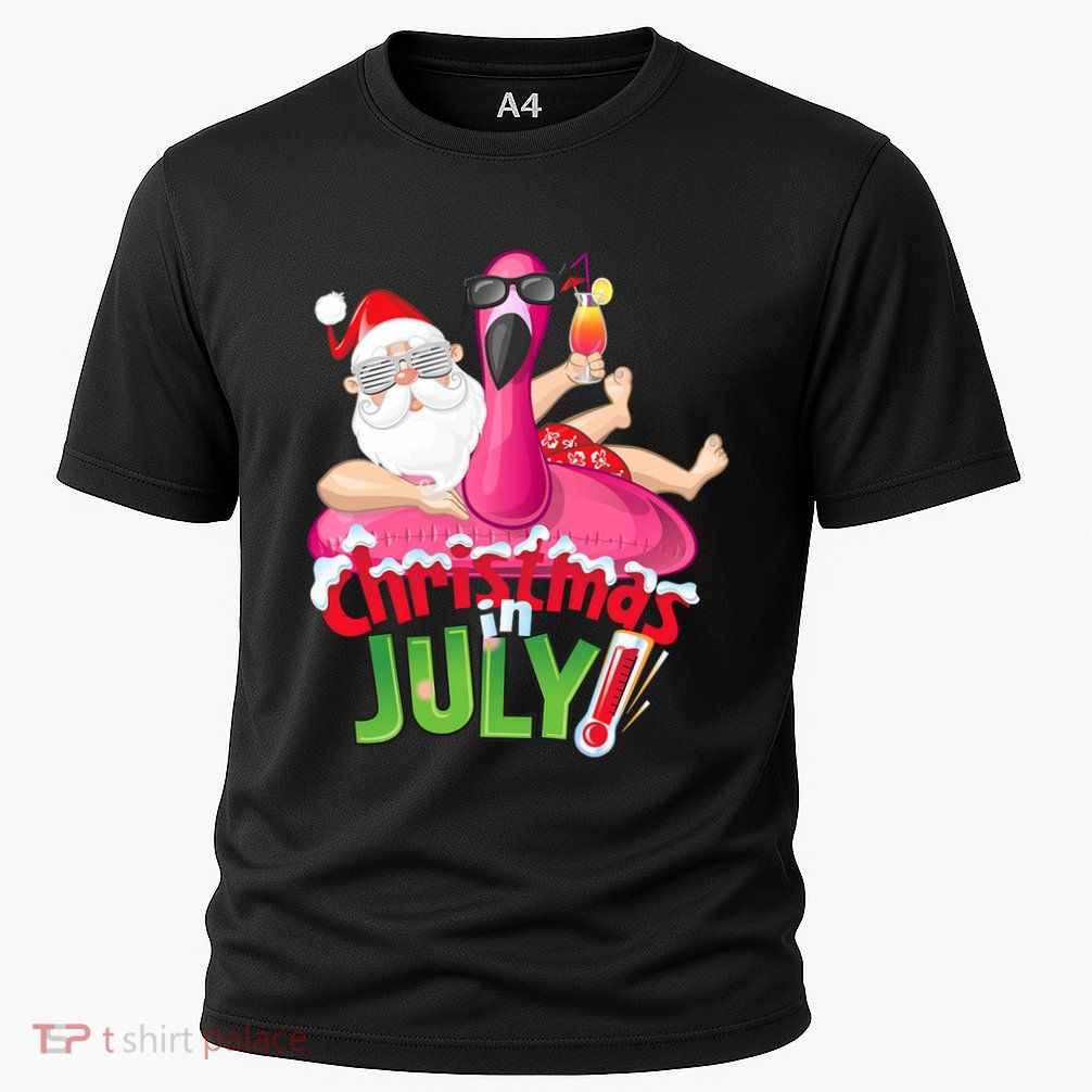 Funny Christmas In July Summer Flamingo Float Xmas Performance Shirt