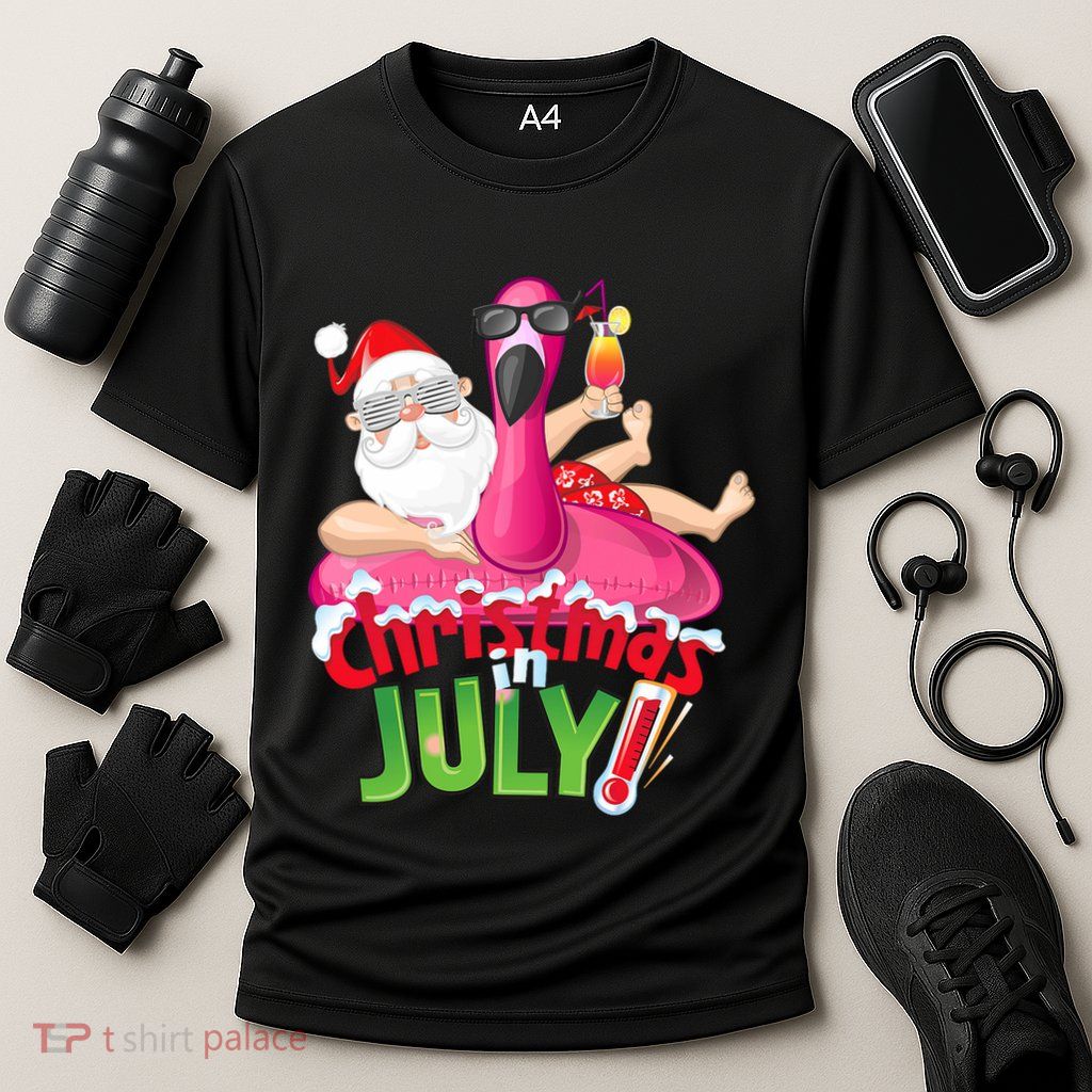 Funny Christmas In July Summer Flamingo Float Xmas Performance Shirt