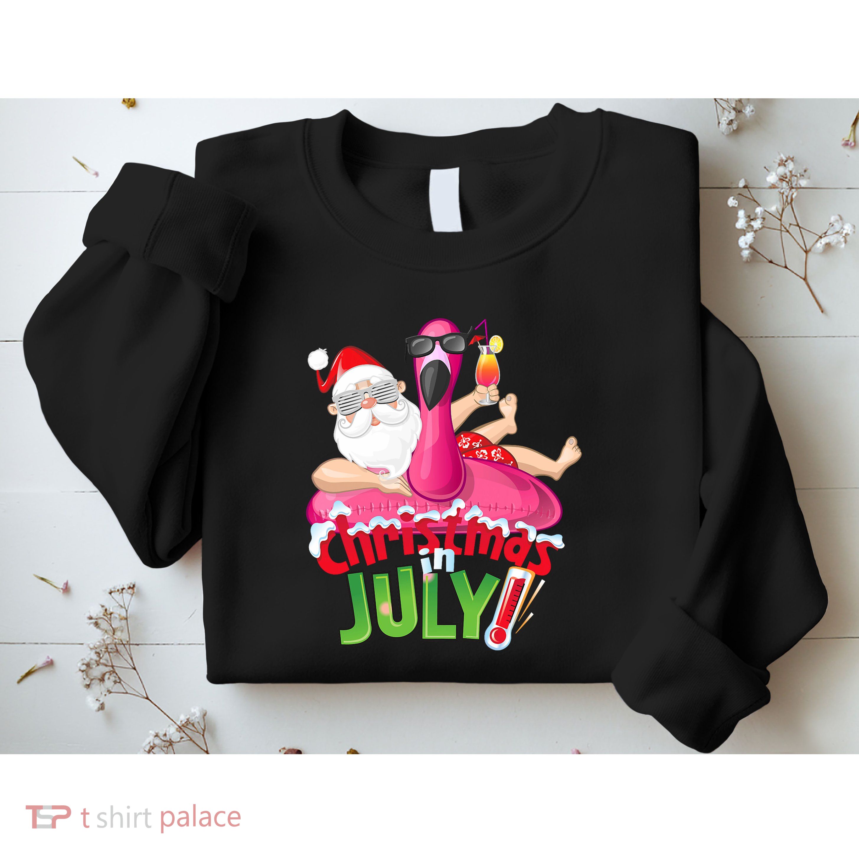 Funny Christmas In July Summer Flamingo Float Xmas Sweatshirt
