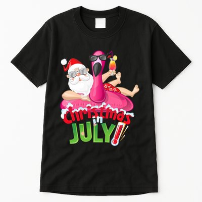 Funny Christmas In July Summer Flamingo Float Xmas Tall T-Shirt