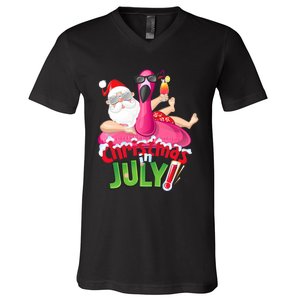 Funny Christmas In July Summer Flamingo Float Xmas V-Neck T-Shirt