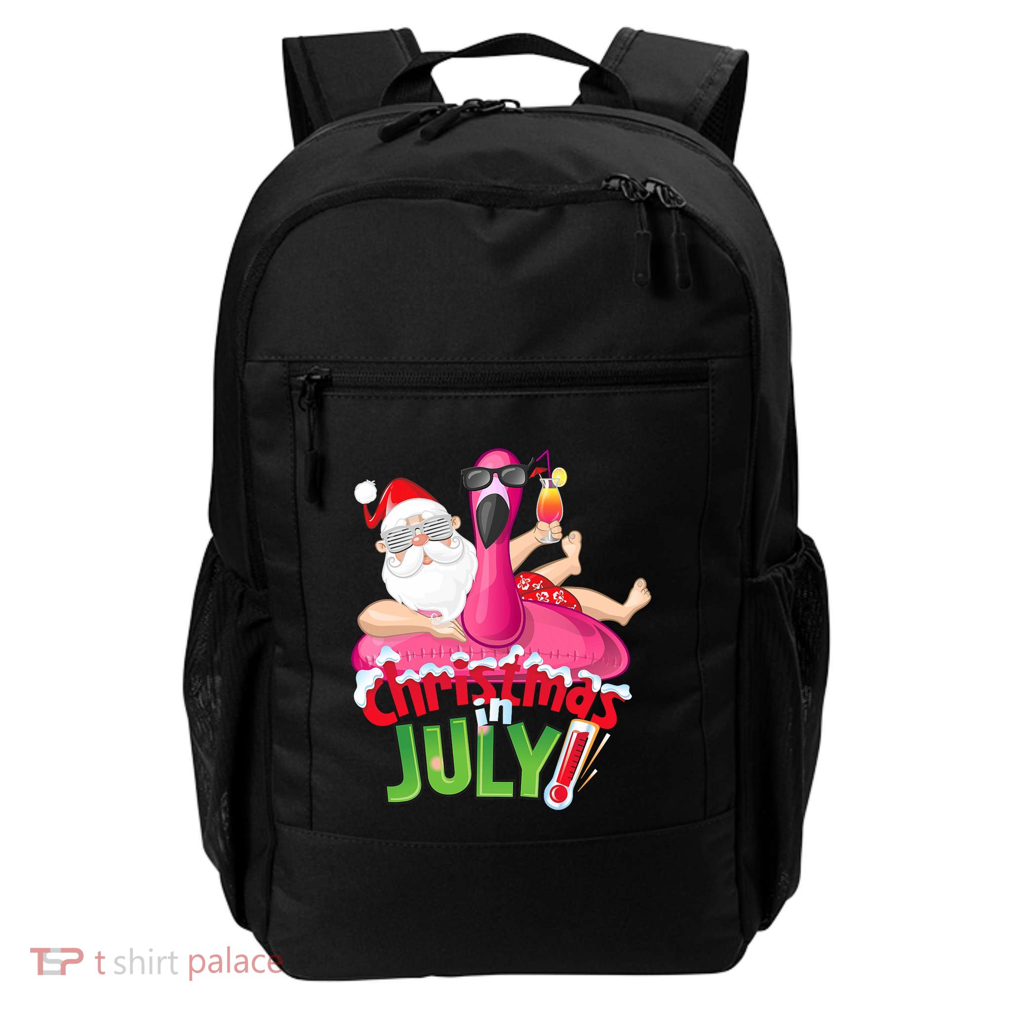 Funny Christmas In July Summer Flamingo Float Xmas Backpack