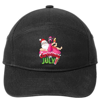 Funny Christmas In July Summer Flamingo Float Xmas 7-Panel Snapback Hat