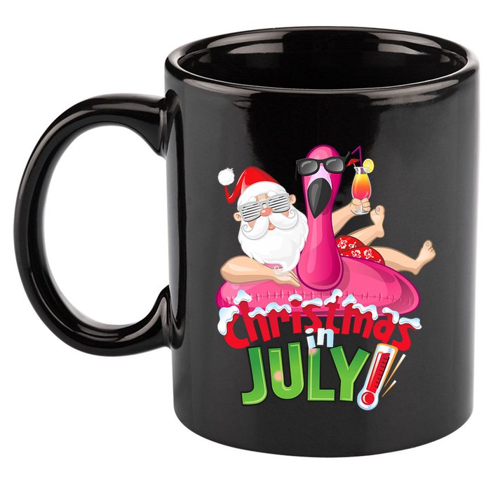 Funny Christmas In July Summer Flamingo Float Xmas 11oz C Handle Ceramic Mug