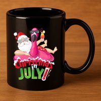 Funny Christmas In July Summer Flamingo Float Xmas 11oz C Handle Ceramic Mug