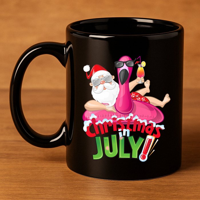 Funny Christmas In July Summer Flamingo Float Xmas 11oz C Handle Ceramic Mug