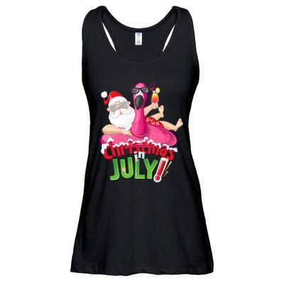 Funny Christmas In July Summer Flamingo Float Xmas Ladies Essential Flowy Tank