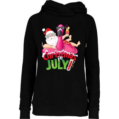 Funny Christmas In July Summer Flamingo Float Xmas Womens Funnel Neck Pullover Hood
