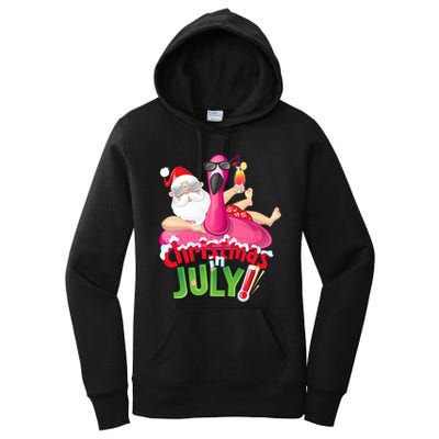 Funny Christmas In July Summer Flamingo Float Xmas Women's Pullover Hoodie