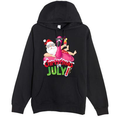 Funny Christmas In July Summer Flamingo Float Xmas Premium Pullover Hoodie