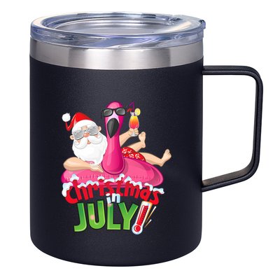 Funny Christmas In July Summer Flamingo Float Xmas 12oz Stainless Steel Coffee Mug