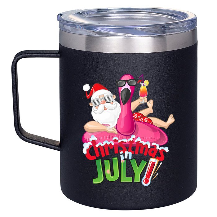 Funny Christmas In July Summer Flamingo Float Xmas 12oz Stainless Steel Coffee Mug
