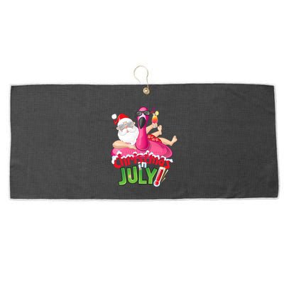 Funny Christmas In July Summer Flamingo Float Xmas Large Microfiber Waffle Golf Towel