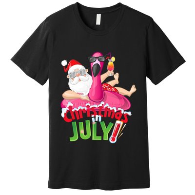 Funny Christmas In July Summer Flamingo Float Xmas Premium T-Shirt