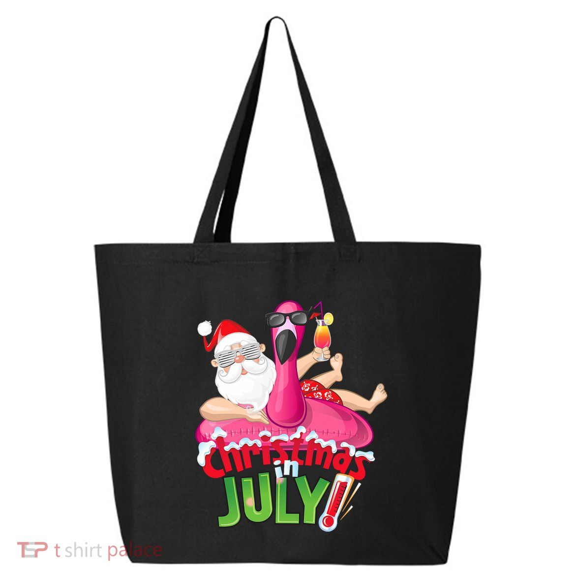 Funny Christmas In July Summer Flamingo Float Xmas 25L Jumbo Tote