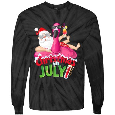 Funny Christmas In July Summer Flamingo Float Xmas Tie-Dye Long Sleeve Shirt
