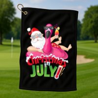 Funny Christmas In July Summer Flamingo Float Xmas Golf Towel