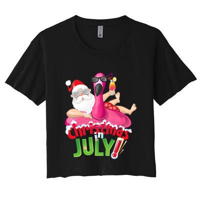 Funny Christmas In July Summer Flamingo Float Xmas Crop Top