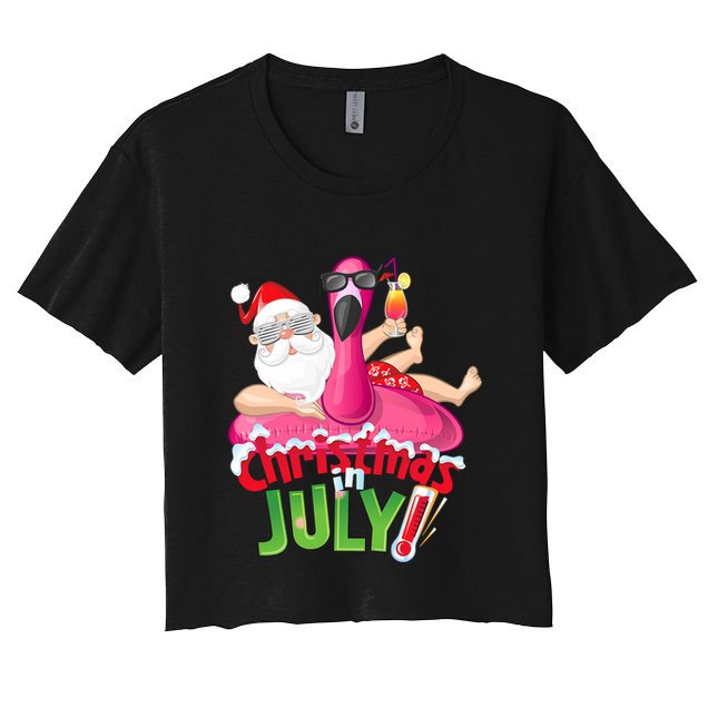 Funny Christmas In July Summer Flamingo Float Xmas Crop Top