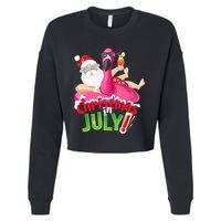 Funny Christmas In July Summer Flamingo Float Xmas Cropped Pullover Crew