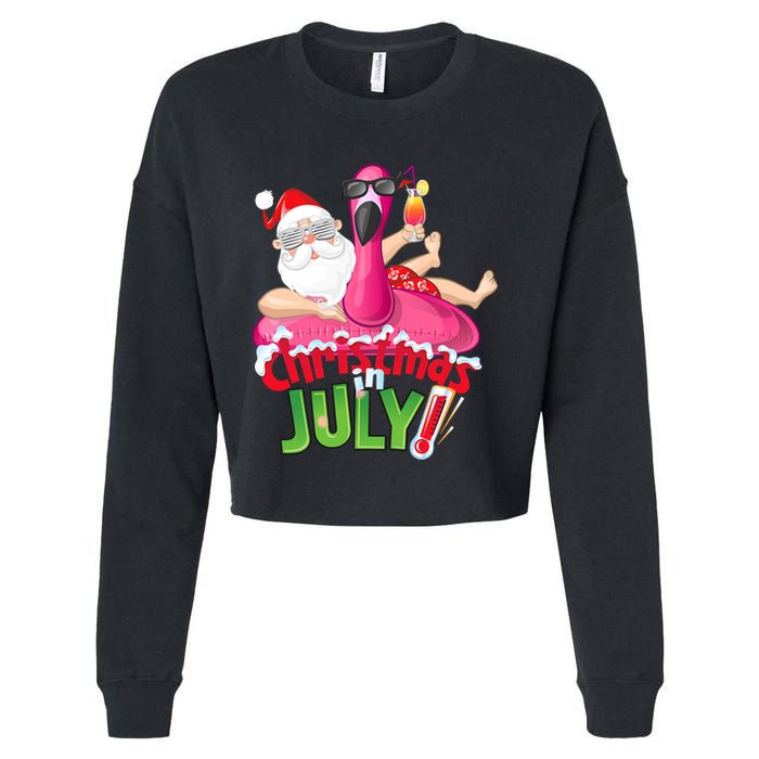 Funny Christmas In July Summer Flamingo Float Xmas Cropped Pullover Crew