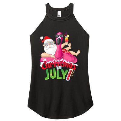 Funny Christmas In July Summer Flamingo Float Xmas Women's Perfect Tri Rocker Tank