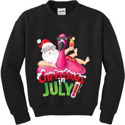 Funny Christmas In July Summer Flamingo Float Xmas Kids Sweatshirt