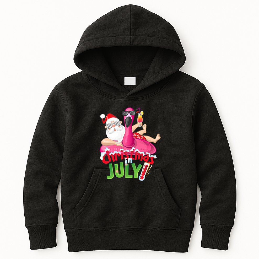 Funny Christmas In July Summer Flamingo Float Xmas Kids Hoodie
