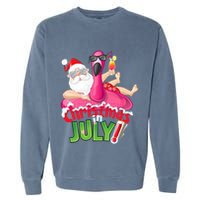 Funny Christmas In July Summer Flamingo Float Xmas Garment-Dyed Sweatshirt