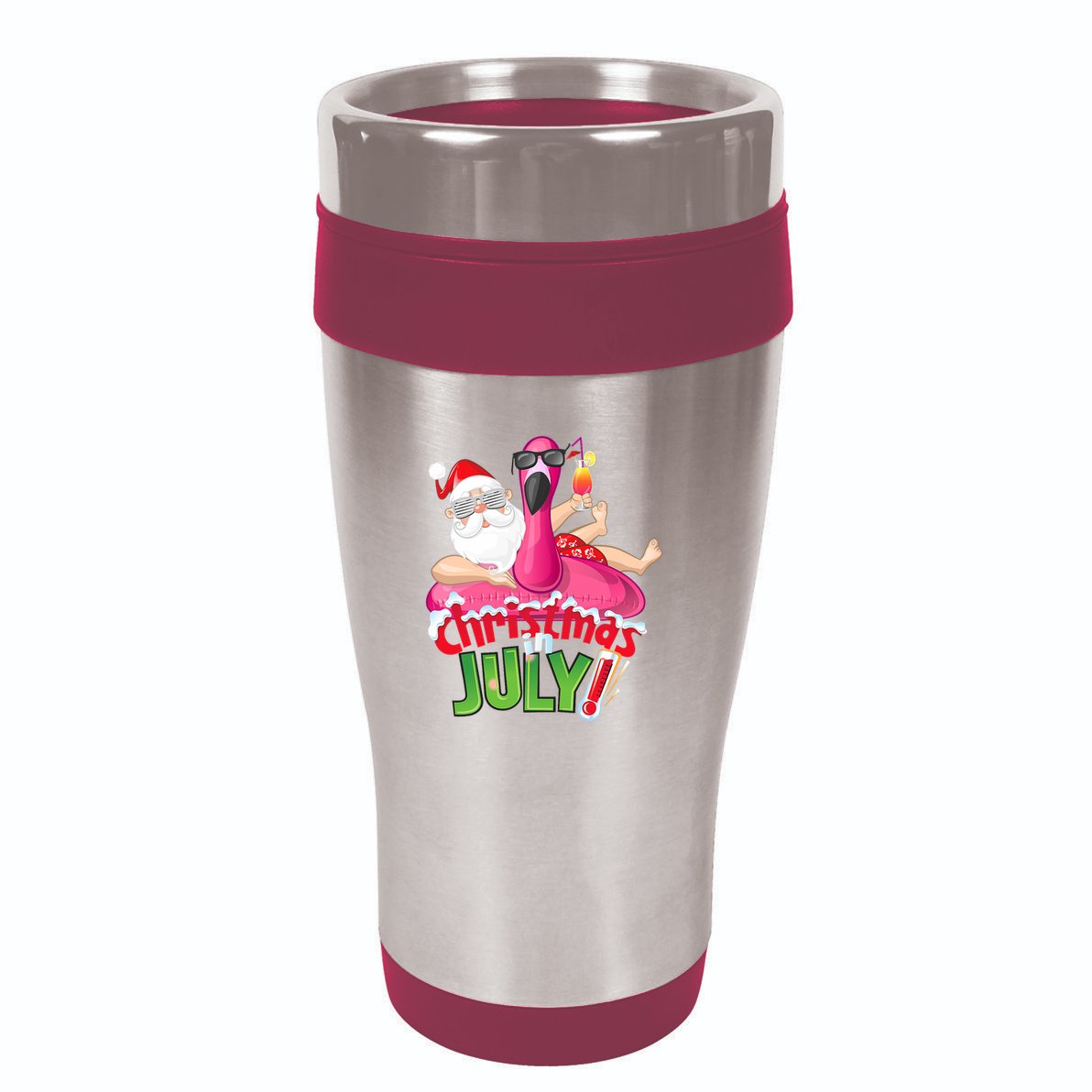 Funny Christmas In July Summer Flamingo Float Xmas 16oz Travel Tumbler
