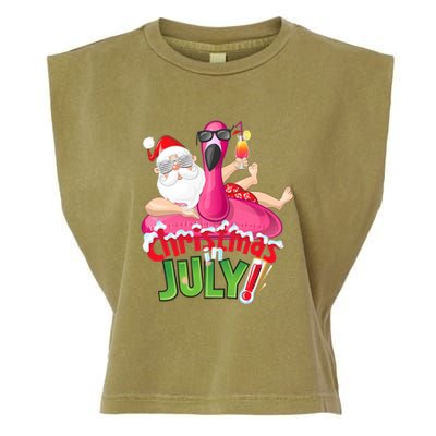 Funny Christmas In July Summer Flamingo Float Xmas Garment-Dyed Women's Muscle Tee