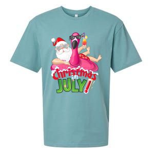 Funny Christmas In July Summer Flamingo Float Xmas Sueded Cloud Jersey T-Shirt